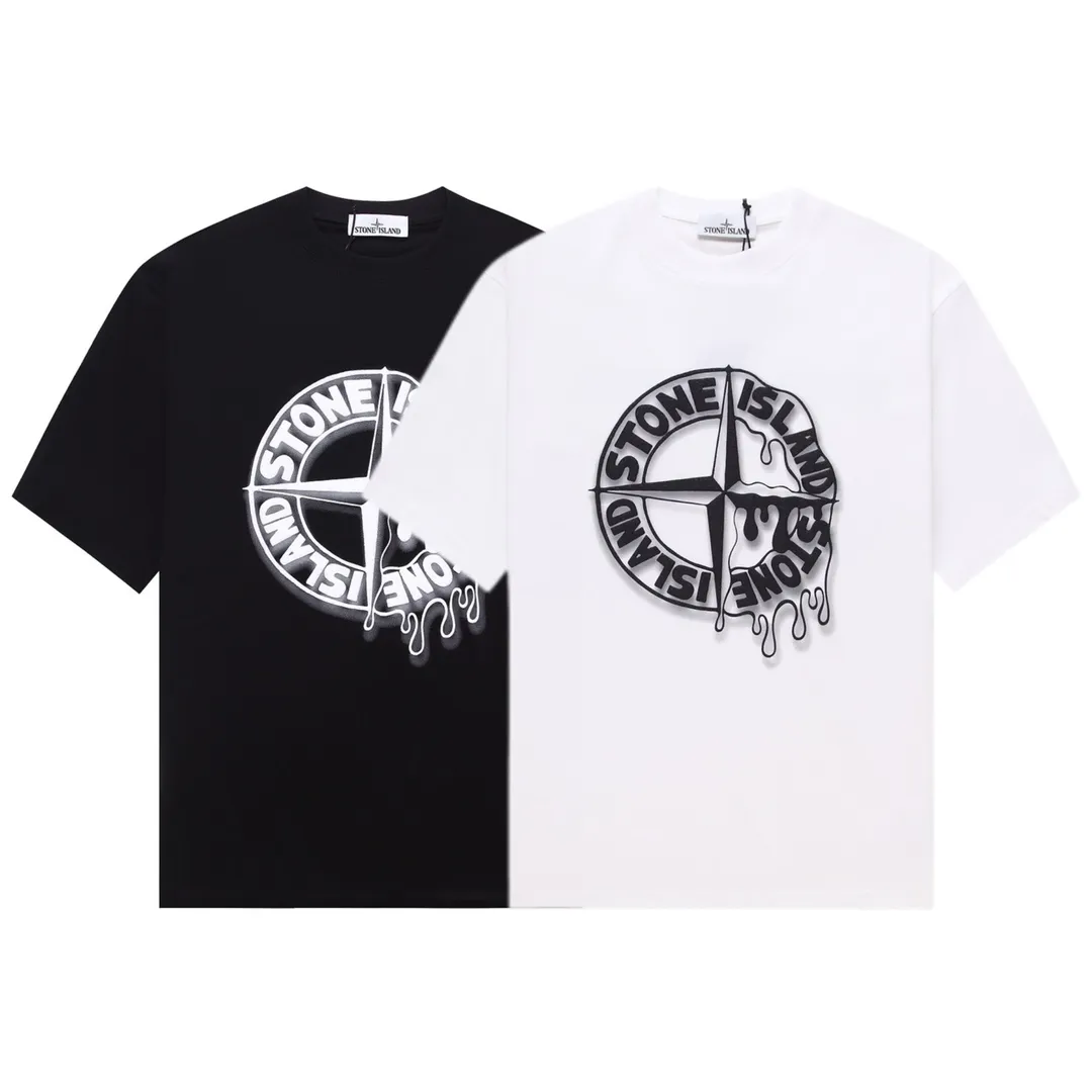 W673#P110💰 [Stone lsland/Stone Island summer new short-sleeved T-shirt with melted printed pattern on the chest] ⚠️[Original creation with high control of details] - Made of 260g combed cotton 32-count double yarn, soft and comfortable to the touch, sweat-absorbent and breathable. - Simple, basic and versatile style, original single quality, the first choice for couples. - Made in a large factory, four needles and five threads on the shoulder, neat alignment, high quality workmanship. - Same style for men and women. Very versatile, one piece for everyone, details are clearly visible. Color: Black White Size: M L